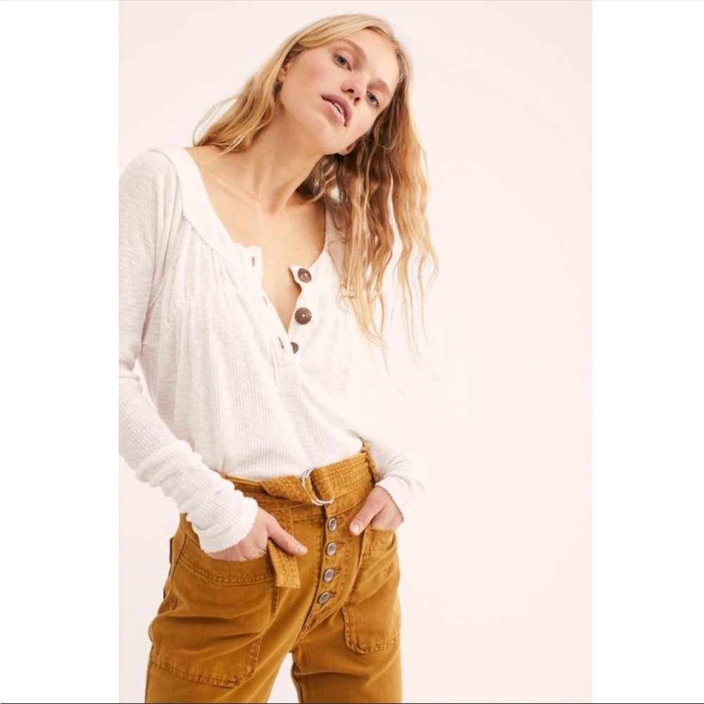 Free People We The Free Must Have Henley Thermal Top in Ivory White size xsmall